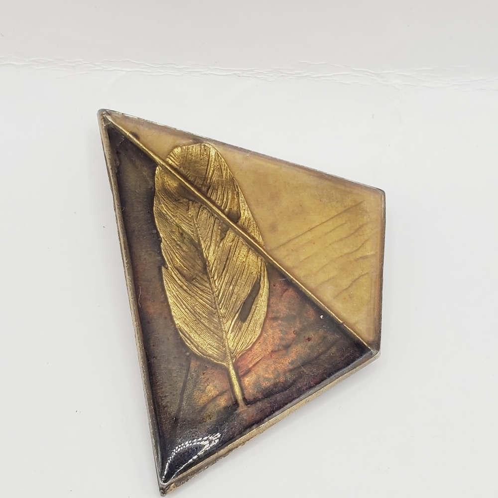 VTG Rare Art Deco Abstract Modernist Geometric Leaf Statement Brooch Pin SIGNED